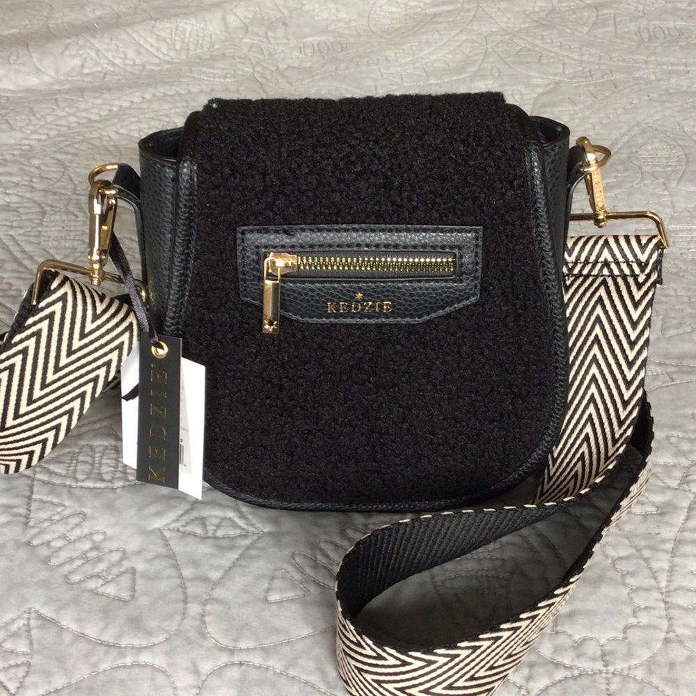 Kedzie Black Crossbody Bag with Gold Details